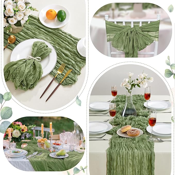 6 Pack Sage Green Cheesecloth Table Runner 10FT Long Boho Gauze Table Runner - Image 4