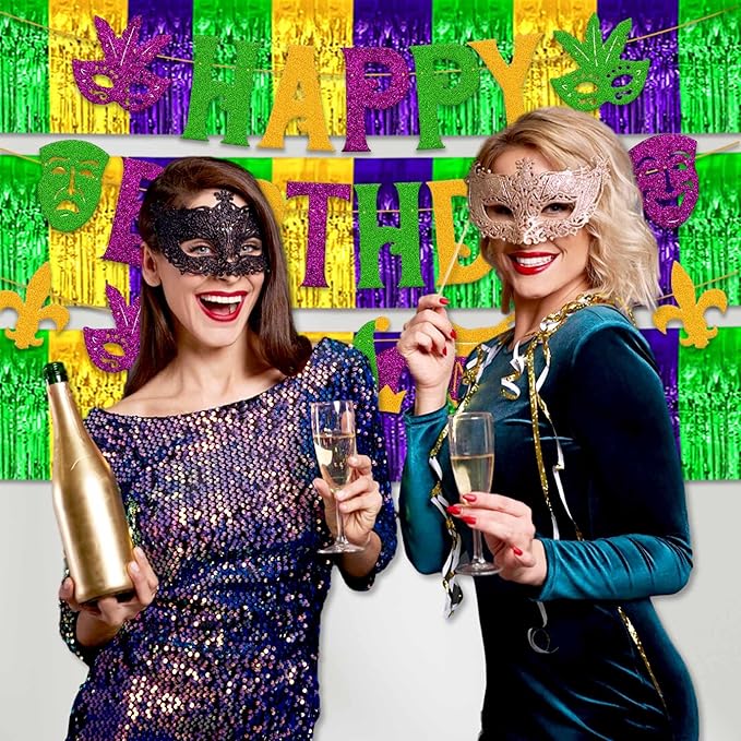 6 Pack 10 Ft Gold Green Purple Foil Fringe Garland Metallic Streamers Tinsel - Image 5