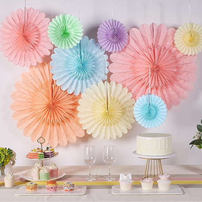 9PCS Huge Pastel Hanging Paper Fans Decoration Macaron Birthday Party - Image 3