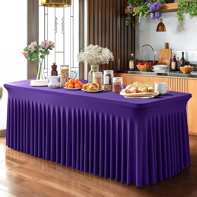 Wish Care 2 Pack Dark Purple Spandex Table Clothes - Image 5