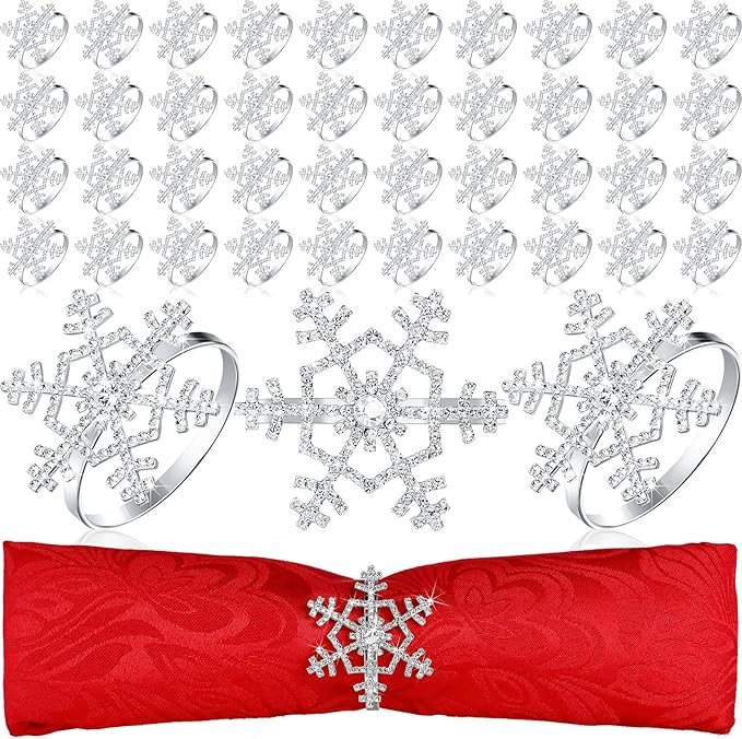 Patelai 12 Pieces Snowflake Napkin Rings Thanksgiving Christmas Napkin Holders by Patelai