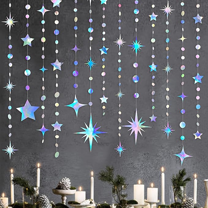Iridescent Party Decorations Star Circle Dot Paper Garland Banner Bunting by pinkblume