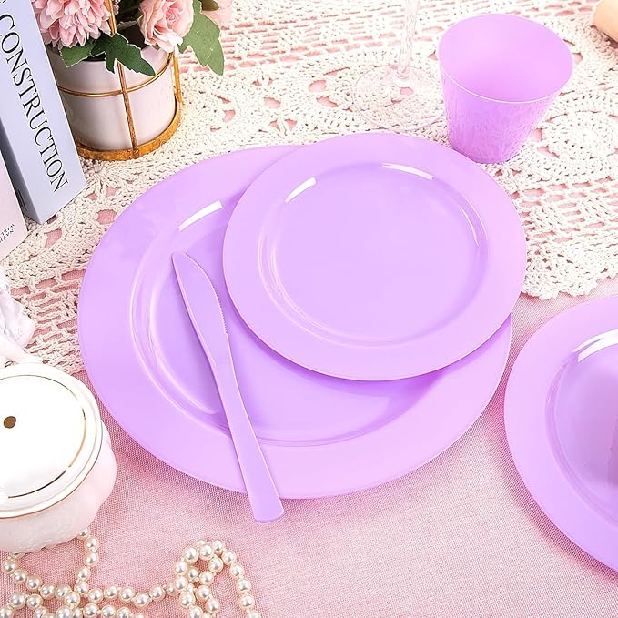 KIRE 150 PCS Purple Plastic Plates - Image 6