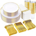 Supernal 350pcs White and Gold Plastic Plates, 150 Gold Silverware Set by supernal