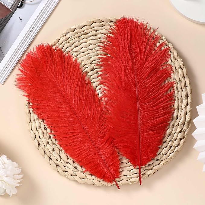 YAKRUNA 30PCS Red Ostrich Feathers Bulk 12-14 Inches - Image 3