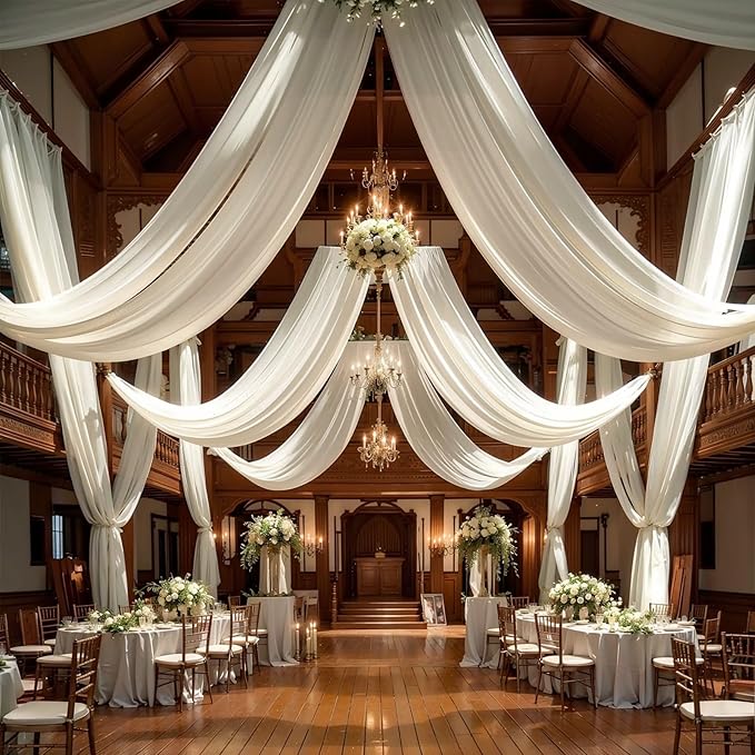 Wedding Arch Draping Fabric, 2 Panels 18FT Beige Arch Drapes Chiffon Fabric - Image 7