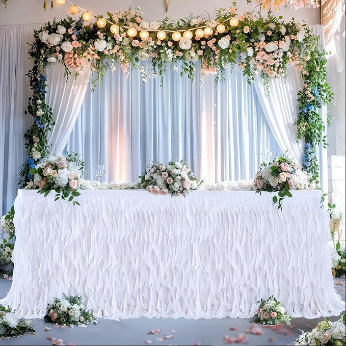 Partisky White Tulle Curly Willow Table Skirt - Image 8