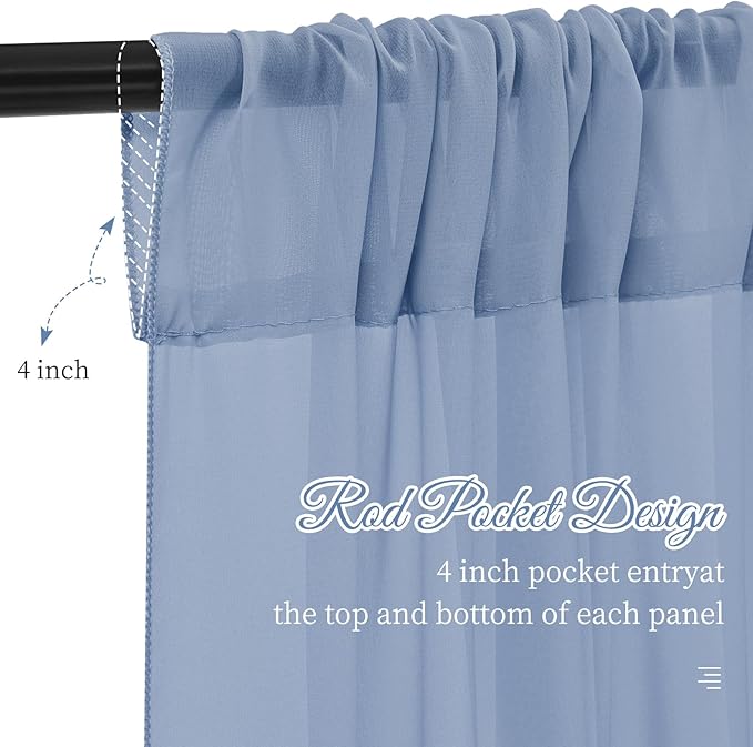 6 Panels Dusty Blue Wedding Drapes 5ftx10ft Chiffon Fabric Arch Draping Sheer - Image 3