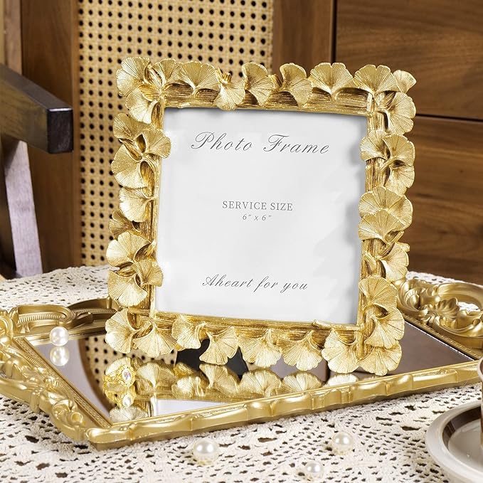 Cuspin Vintage Picture Frame 6x6 Gold Frames, Retro Design Home Decor - Image 4