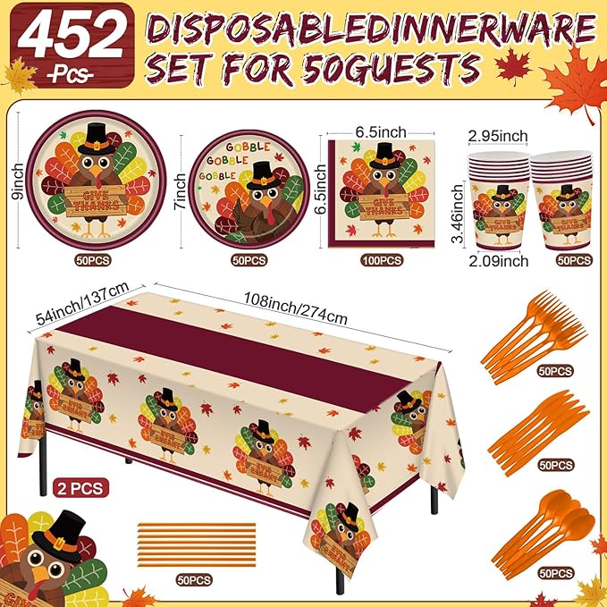 452 Pcs Turkey Thanksgiving Party Supplies - Image 3