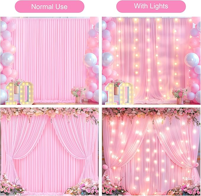 Pink Backdrop Curtains with Lights - Image 3