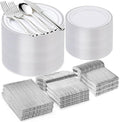 600PCS Silver Plastic Plate Set, Disposable Plates by Bestvip