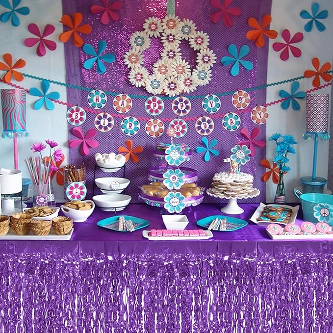 4P Wavy Metallic Tinsel Foil Fringe Table Skirts - Image 3