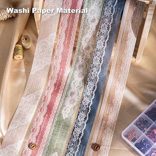 Lace Pattern Washi Tape Set, 6 Rolls Japanese Paper Decorative Stickers - Image 3