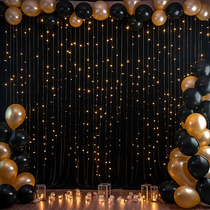 Black Backdrop Curtain with Lights String by Partisky