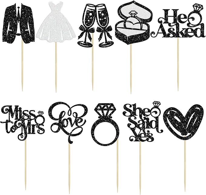 Gyufise 30Pcs She Said Yes Cupcake Toppers Glitter Diamond Ring I Do Love - Image 3