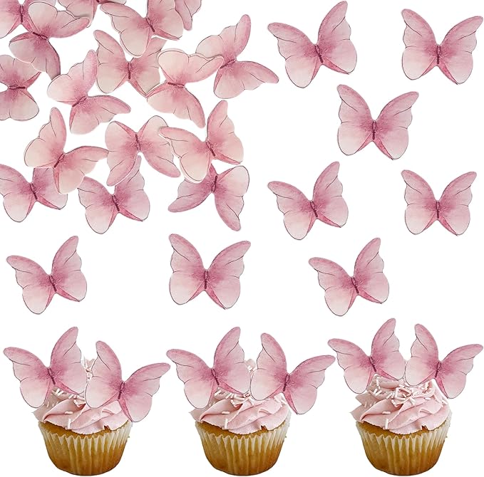 Ephlyn 48Pcs Edible Butterfly Cupcake Toppers Cute 3D Butterfly Cake Picks by Ephlyn