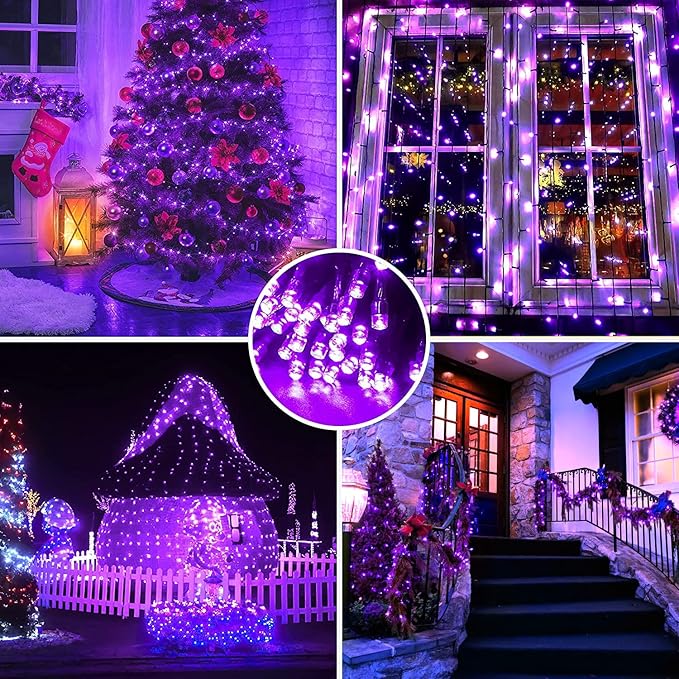 YEGUO 165ft 500 LED Halloween Lights Outdoor Waterproof, 8 Modes Purple String - Image 8