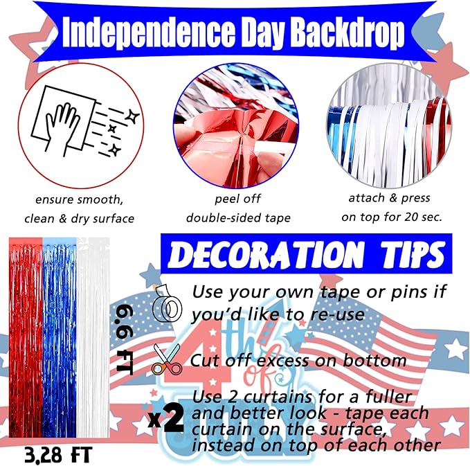 4 Pack 3.2Ft x 6.6Ft Independence Day Fringe Curtain Backdrop - Image 2