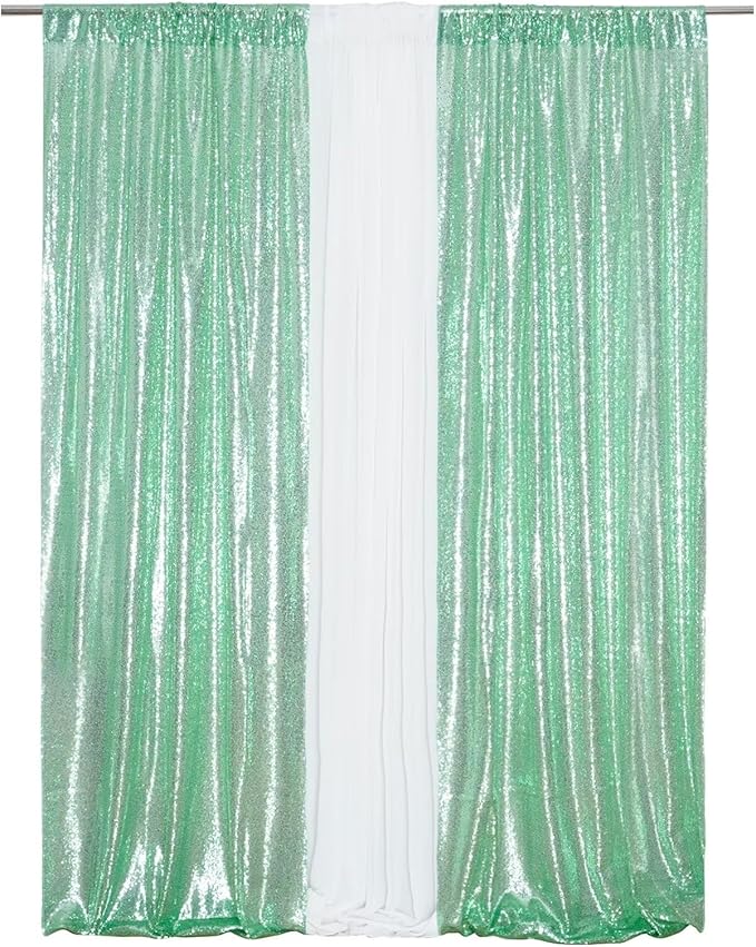 Eternal Beauty Sequin Backdrop Curtains, 2x8 Ft-2 Panels Mint Green Back Drop - Image 3