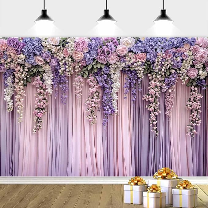 10x10ft Purple Flower Wedding Photography Backdrop Lavender Floral Wedding - Image 4