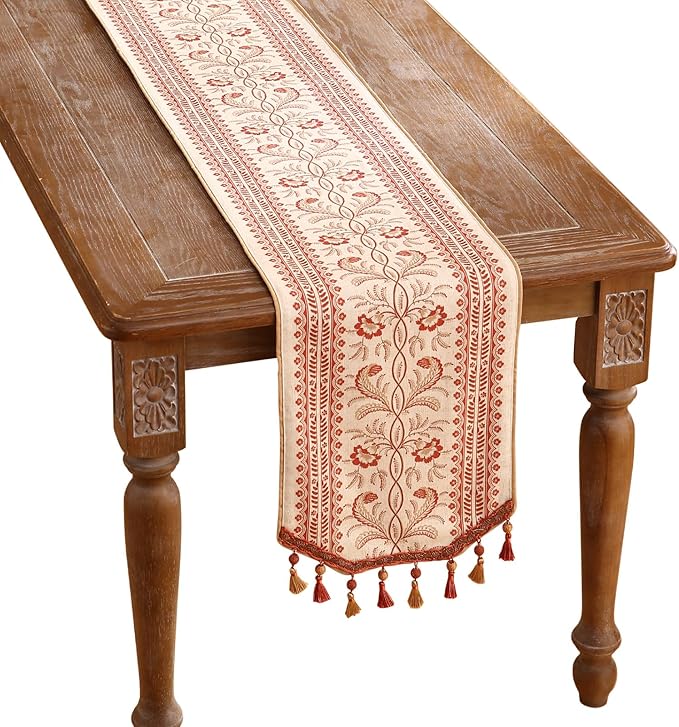 ISAENNE Designer Vintage Linen Extra Long Table Runner 118 Inches, Thanksgiving by Isaennehomedecoration