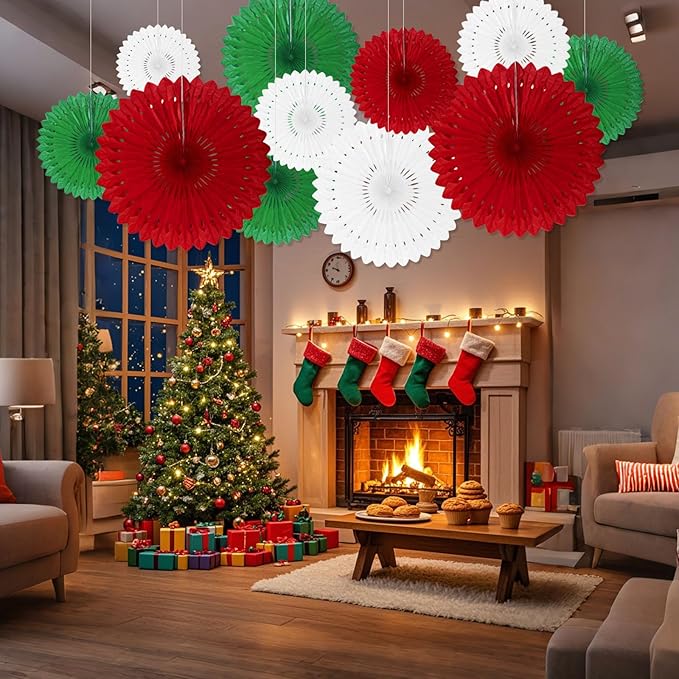 18 Pcs Christmas Hanging Paper Fan, Hanging Honeycomb Round Paper Fans - Image 5
