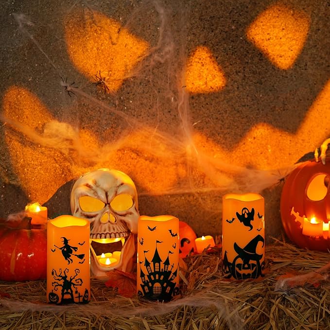 Homemory Halloween Candles, Battery Operated Decals Plastic LED Pillar Candles - Image 3