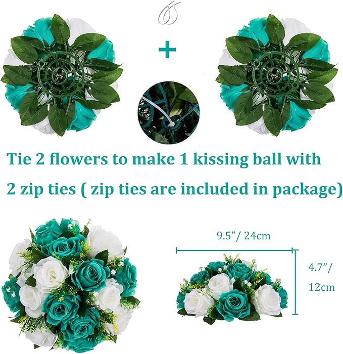 BLOSMON Teal Flowers Ball Decorations: 2 Pcs Fake Roses Flower Centerpiece - Image 4