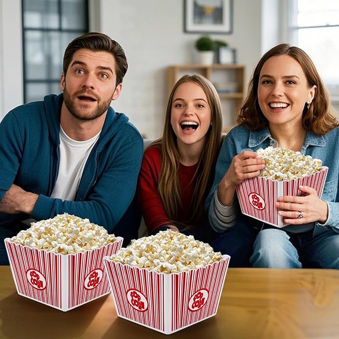 Hedume 6 Pack Popcorn Containers, Plastic Movie Theater Style Popcorn Container - Image 7