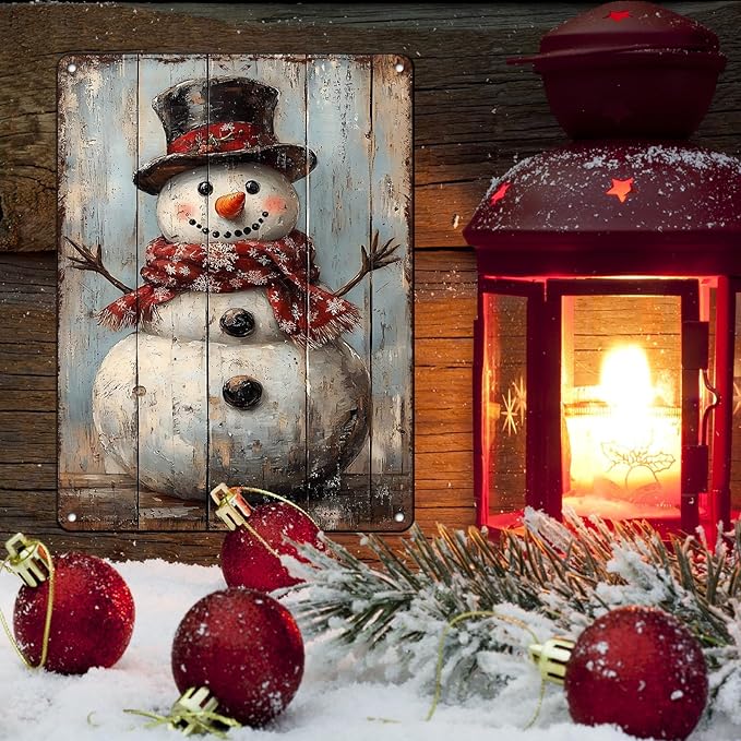 Vintage Christmas Metal Tin Sign Snowman Retro Wall Decor Christmas Tin Sign - Image 5