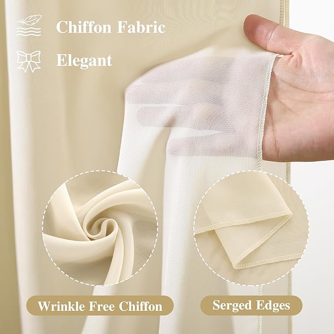 Wedding Arch Draping Fabric 2 Panels 18Ft Nude Sheer Chiffon Curtain Drapes 6 - Image 2