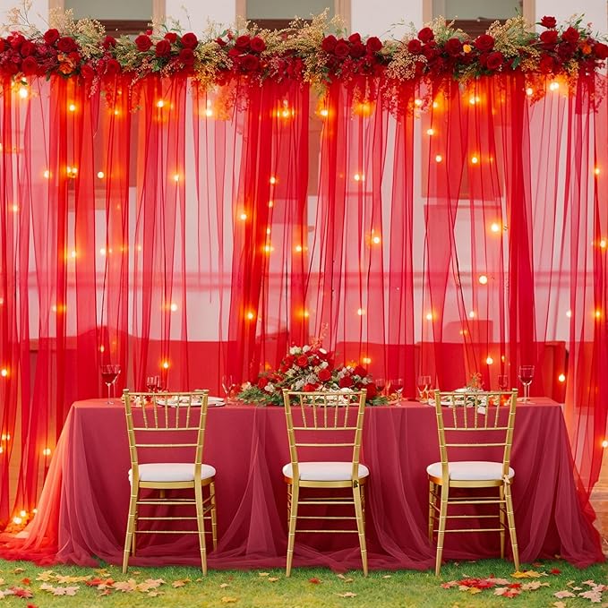 20×10ft Red Tulle Backdrop Curtain - Image 3