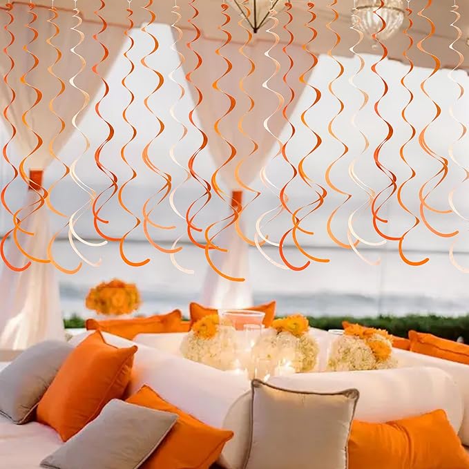 36Pcs Orange Hanging Swirl Decorations Ombre Orange Felt Swirl Streamer Spiral - Image 8