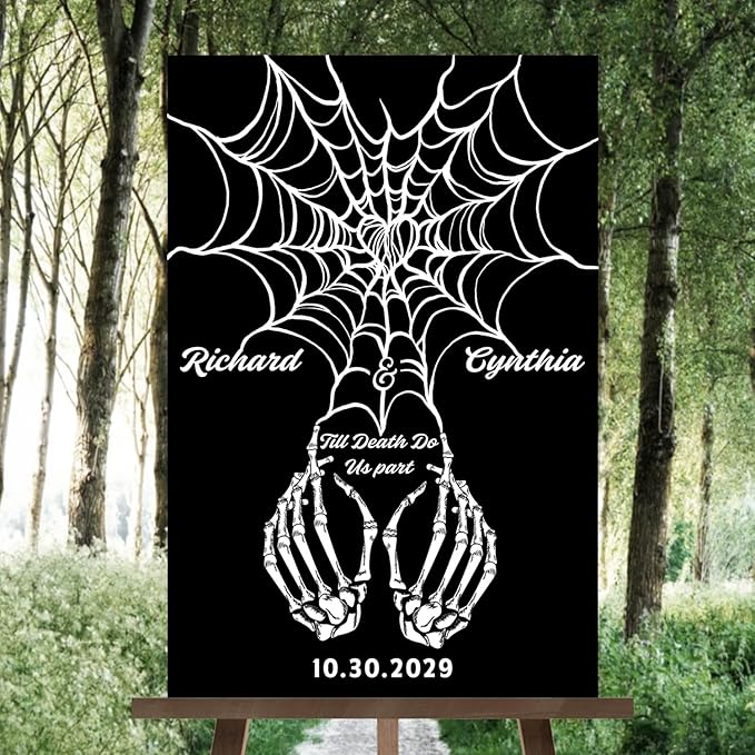 Halloween Wedding Welcome Sign, Gothic Welcome Sign Black Burgundy Wedding Sign - Image 2