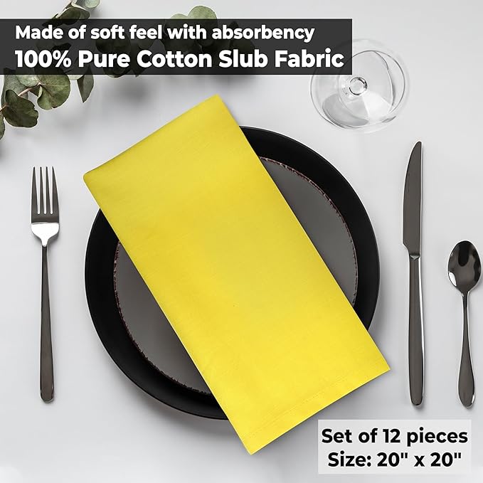 Urban Villa Yellow Napkins Solid Set of 12 Cloth Dinner Napkins Size 20x20 - Image 6