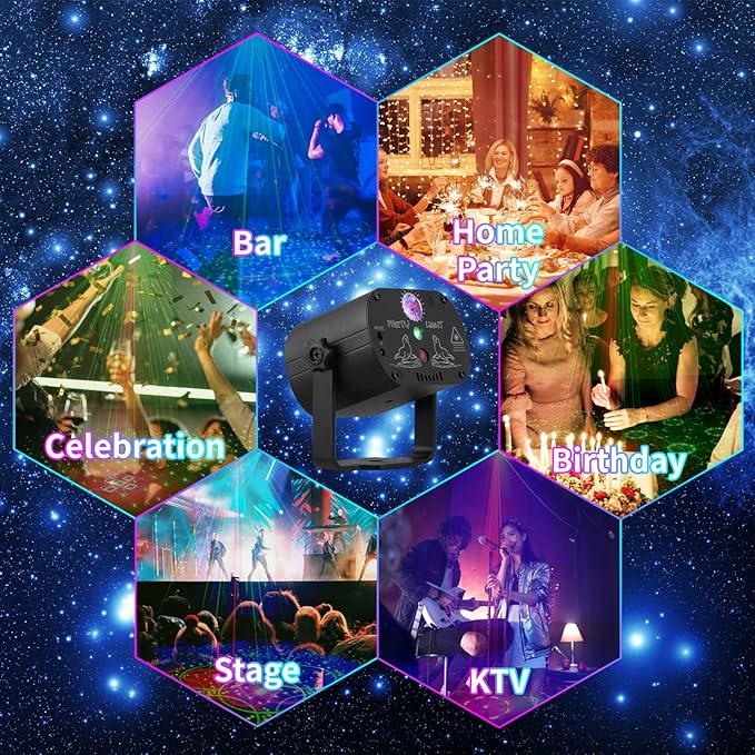 DJ Disco Stage Party Lights, LED Sound Activated Laser Light RGB Flash Strobe - Image 5