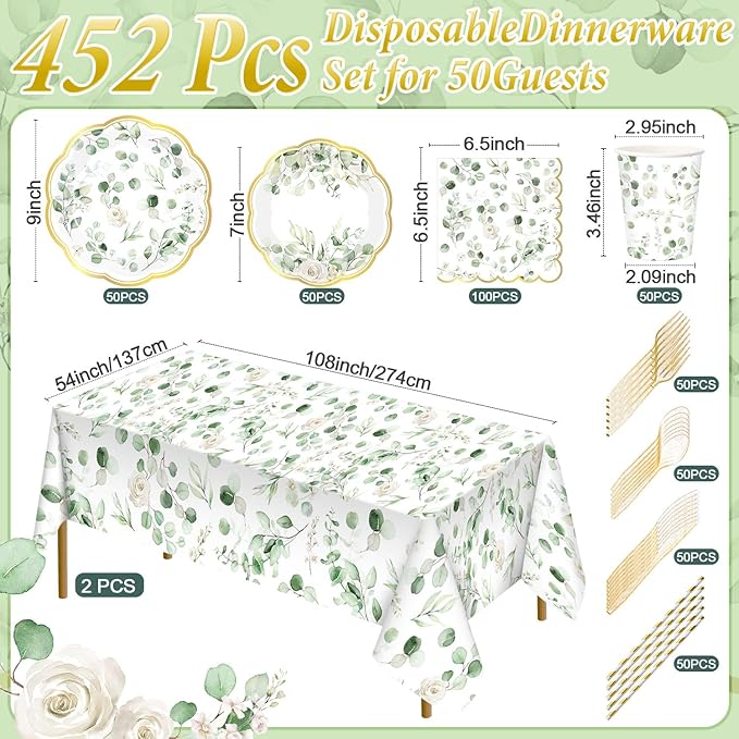 452 Pcs Sage Green Baby Shower Party Decorations - Image 2