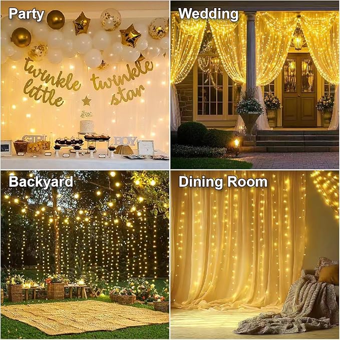 HXWEIYE 300LED Fairy Curtain Lights, 9.8x9.8Ft USB Plug-in 8 Modes Christmas - Image 7