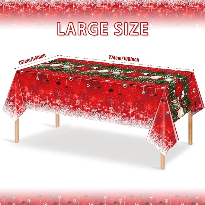3Pieces Merry Christmas Tablecloth Plastic Christmas Tree Ball Table Cover - Image 2