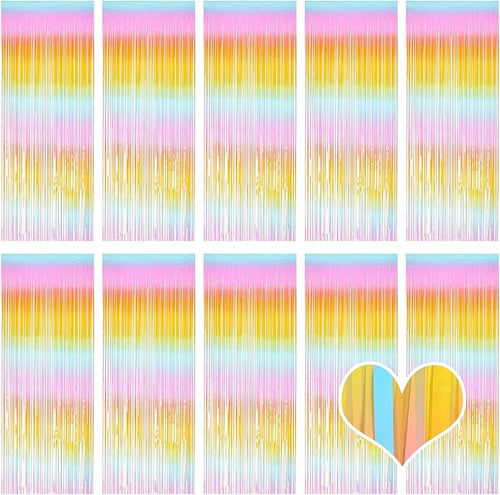 10 Pack Easter Foil Fringe Curtains 3.2ft x 8.2ft Rainbow Backdrop Curtains by Ohiyoo