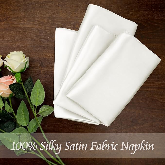 Manyshofu 50 Pieces Ivory White Satin Napkins - Image 4