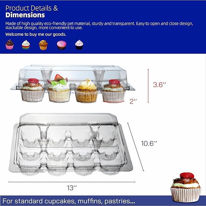 Cupcake Carriers for 12 Cupcakes, Premium Crystal-Clear Cupcake Boxes - Image 3