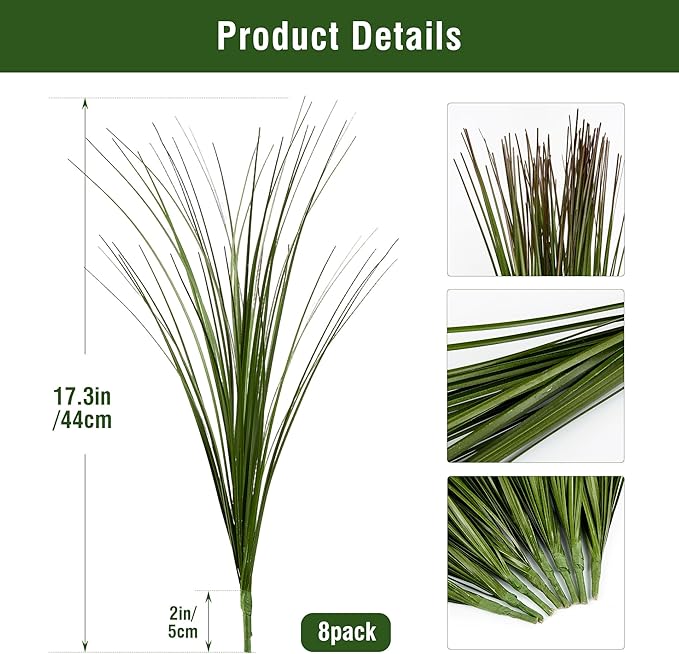 8PCS 17.3" Fake Plants Artificial Wheat Grass Greenery Plastic Plants Fake - Image 3