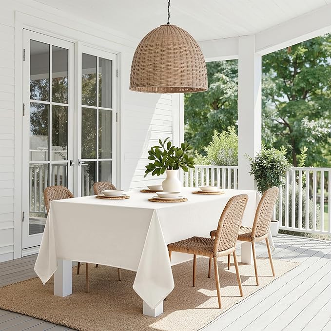 MIULEE White Linen Tablecloth 60x104 Inch Rectangle Table Cloth Waterproof - Image 8