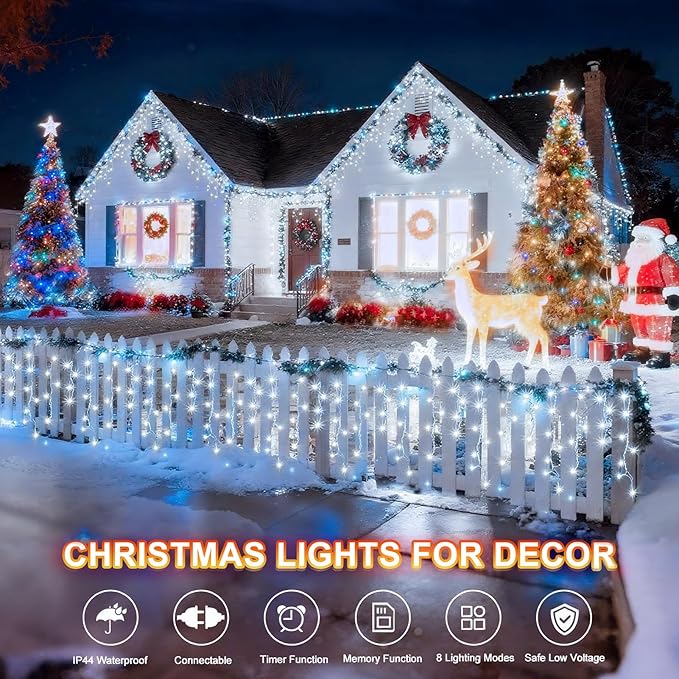KNONEW Christmas Lights Outdoor Decorations 400 LED 33ft 8 Modes Curtain Fairy - Image 6