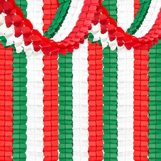 12Pcs Red White and Green Party Decorations, Hanging Paper Streamers Garland by Peywot