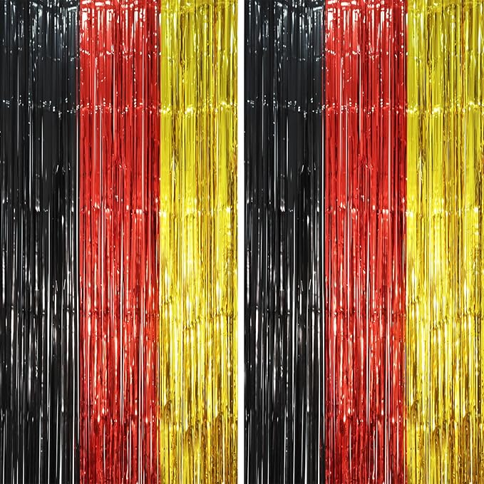 2 Pack Red Black Gold Foil Fringe Backdrop Curtains, Tinsel Streamers Party by Voircoloria