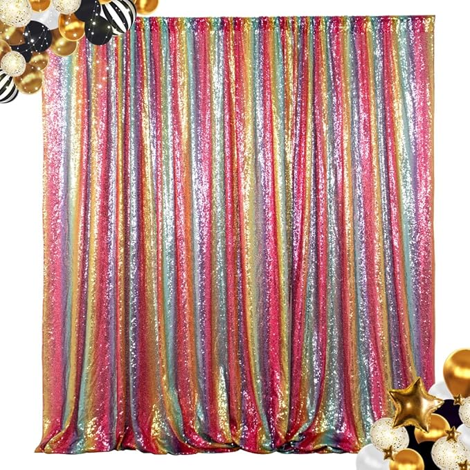 ShinyBeauty Sequin Backdrop Rainbow 10FTx10FT Fabric Curtain Shimmer Wall by ShinyBeauty