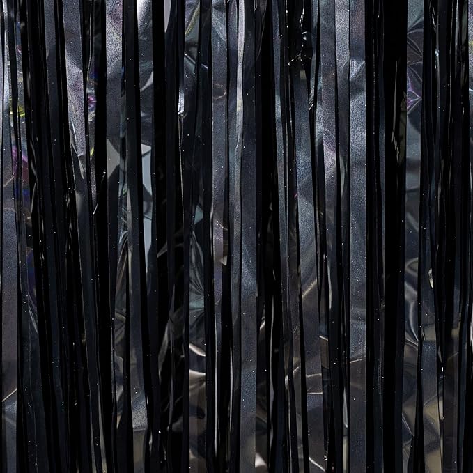 PartyWoo Black Streamers Tinsel Backdrop Curtain 3pcs 8.2ft Foil Fringe Curtain - Image 2